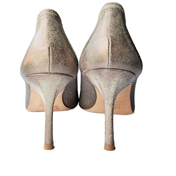 DONALD J PLINER Torin Platino Metallic Brush Off Leather Heels Women’s 8.5 Gold - Picture 4 of 10